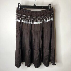 ROCK & ROSE Belly Dancing Chocolate Brown Gypsy Boho Hippie Swing Tiered Skirt
